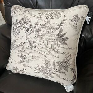 NWT TAHARI HOME Pillow Toile Gray Silver White‎ 18” Square Canvas Velvet Soft